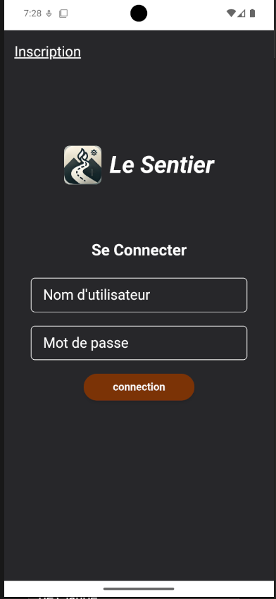 L'écran de connexion de l'app