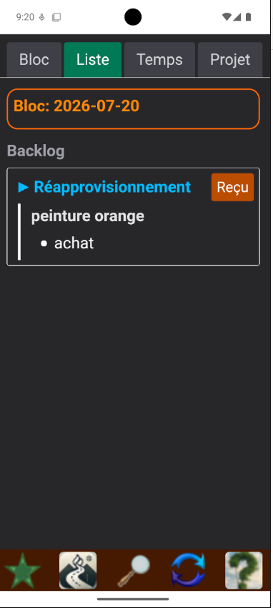 Le pot de tâches, vue en liste